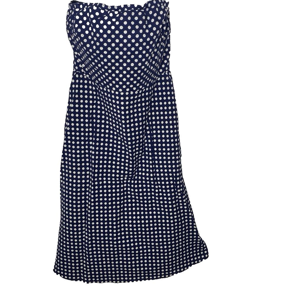 J Crew Strapless Polka Dot Dress Womens 4 A-Line Pinup Rockabilly Blue White